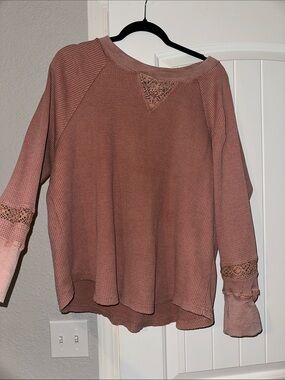 C&C California Lace-Trim Waffle Pullover